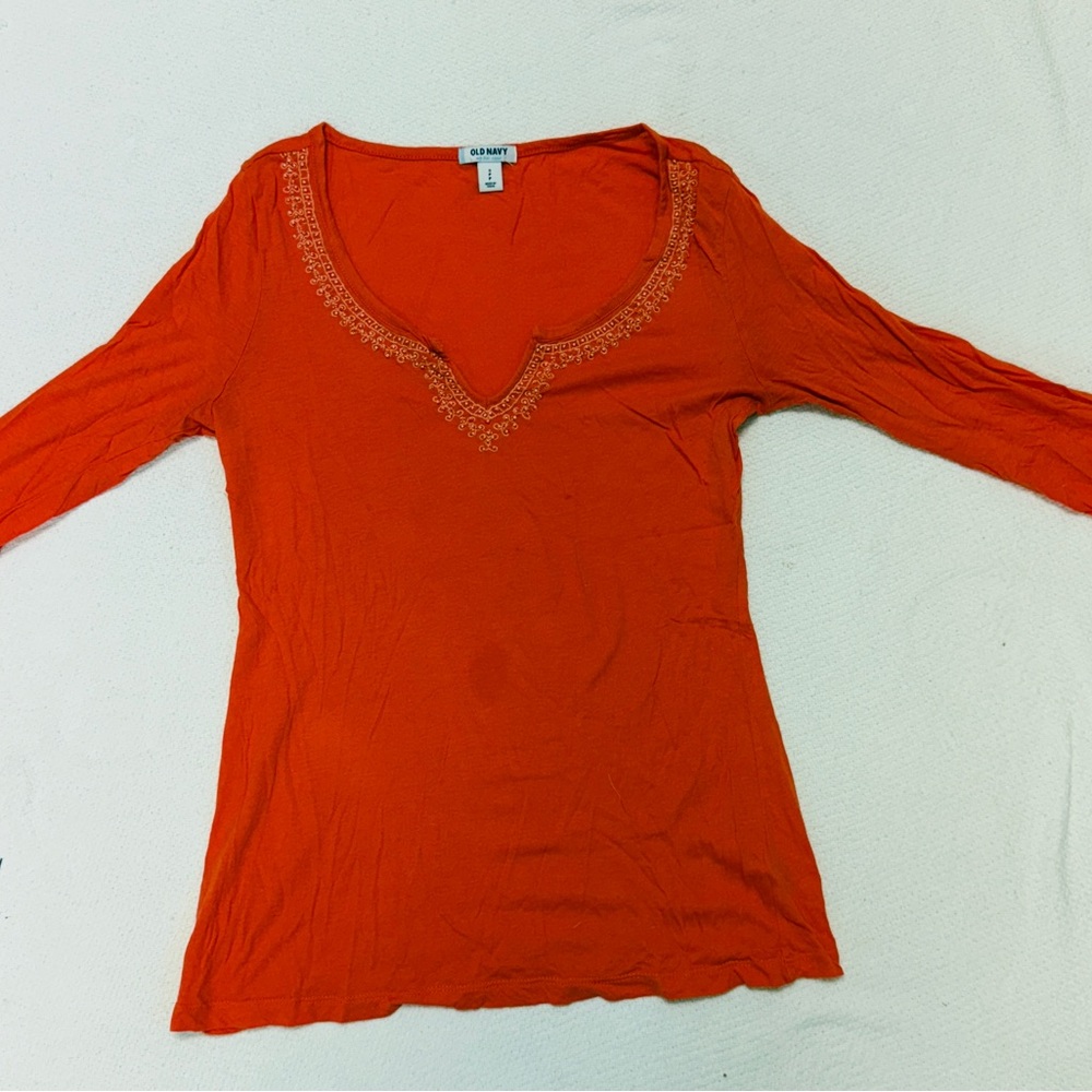 Old Navy Orange Embroidered Long Sleeve Top